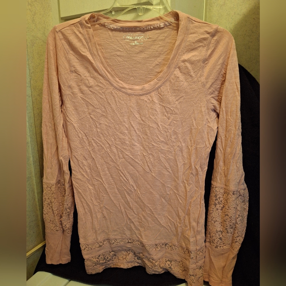 Maurices Blush Lace Accent Long Sleeve Top